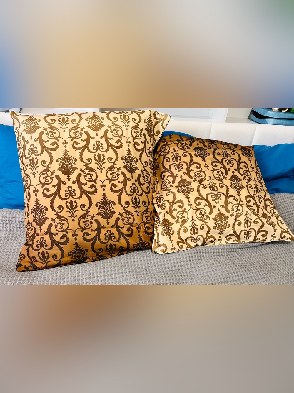 Set of 4 Gold and Brown Damask Throw Pillow Covers size 20x20
